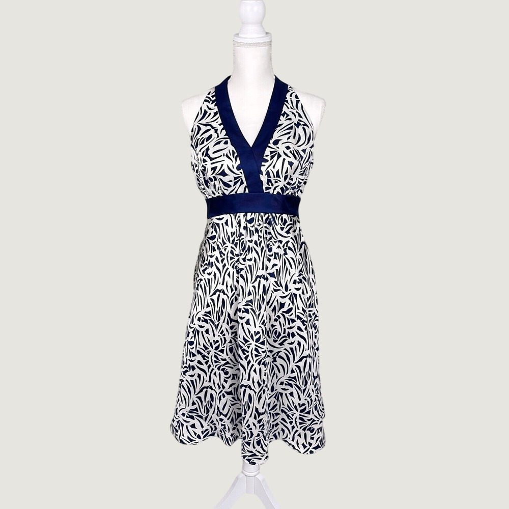 Ann Taylor 100% Silk Halter Fit Flare Dress Wedding Guest Cocktail